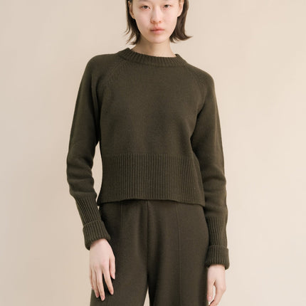 Cashmere Mix Roll - Up Cuff Crewneck Sweater