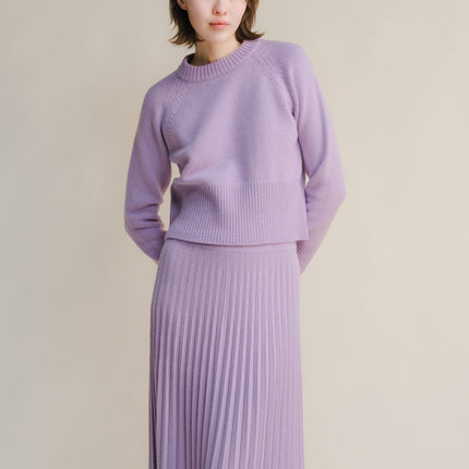 Cashmere Mix Roll - Up Cuff Crewneck Sweater