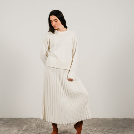 Cashmere Mix Roll - Up Cuff Crewneck Sweater