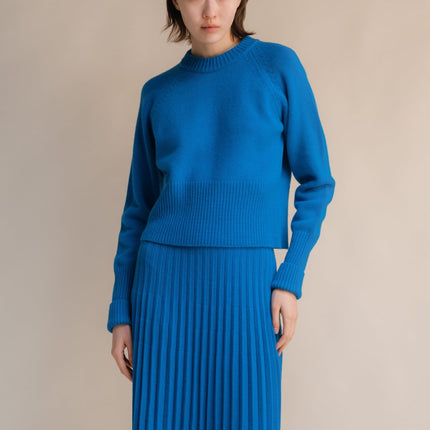 Cashmere Mix Roll - Up Cuff Crewneck Sweater