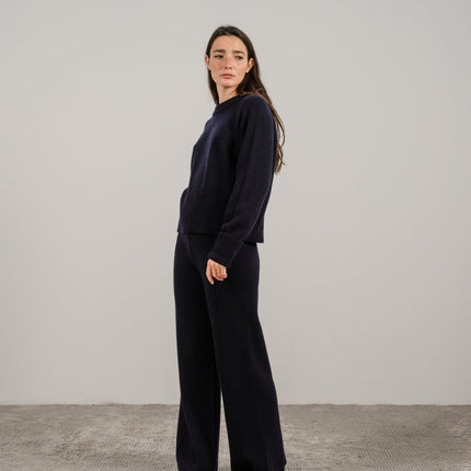 Cashmere Mix Roll - Up Cuff Crewneck Sweater