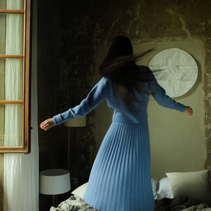 Cashmere Mix Roll - Up Cuff Crewneck Sweater