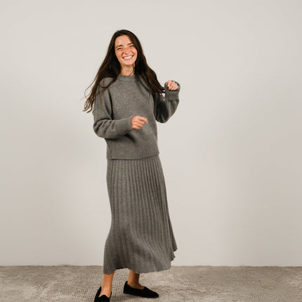 Cashmere Mix Roll - Up Cuff Crewneck Sweater