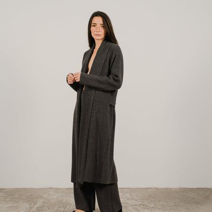 Cashmere Mix Shawl - Collar Maxi Cardigan