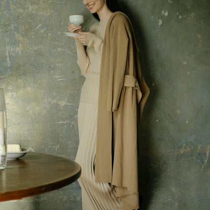 Cashmere Mix Shawl - Collar Maxi Cardigan