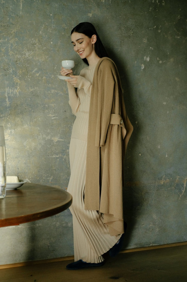 Cashmere Mix Shawl - Collar Maxi Cardigan