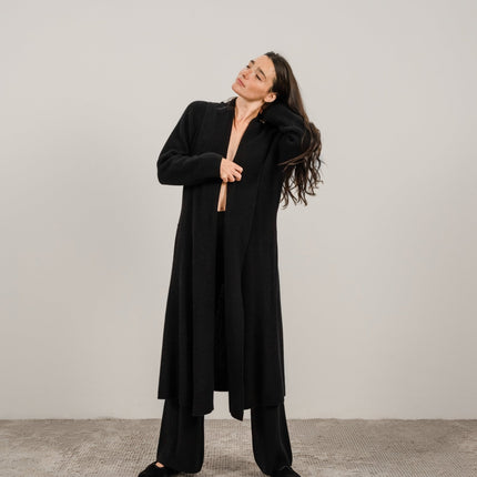 Cashmere Mix Shawl - Collar Maxi Cardigan