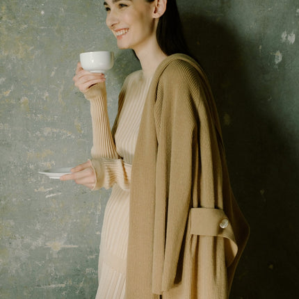 Cashmere Mix Shawl - Collar Maxi Cardigan