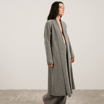 Cashmere Mix Shawl - Collar Maxi Cardigan