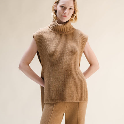 Cashmere Mix Sleeveless Turtle Neck Tunic