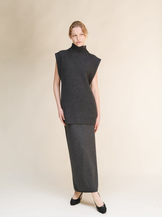 Cashmere Mix Sleeveless Turtle Neck Tunic