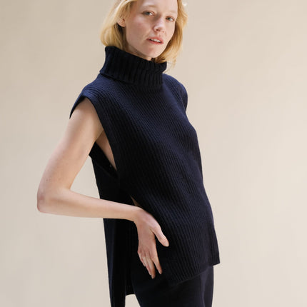 Cashmere Mix Sleeveless Turtle Neck Tunic