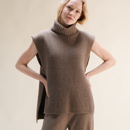Cashmere Mix Sleeveless Turtle Neck Tunic