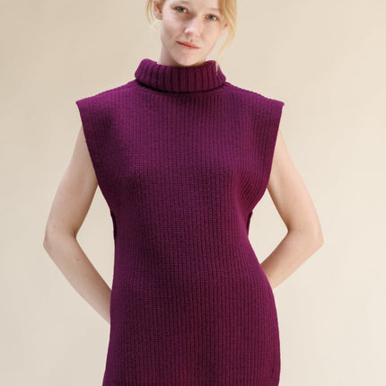 Cashmere Mix Sleeveless Turtle Neck Tunic