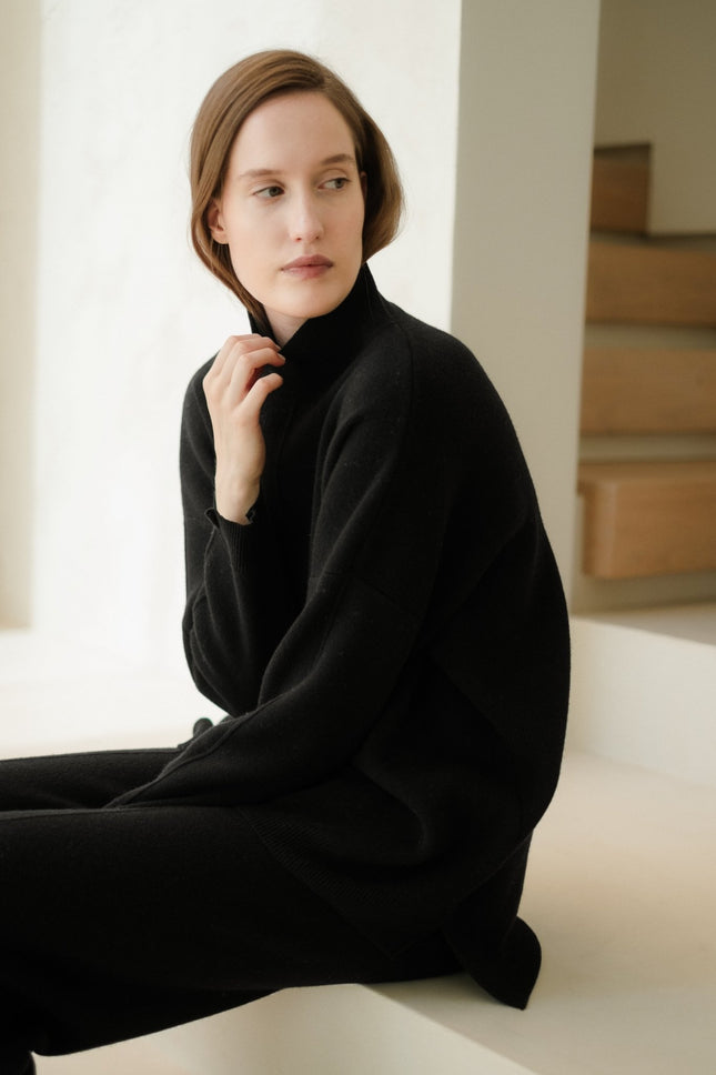 Cashmere Mix Solid Maxi Turtleneck Sweater