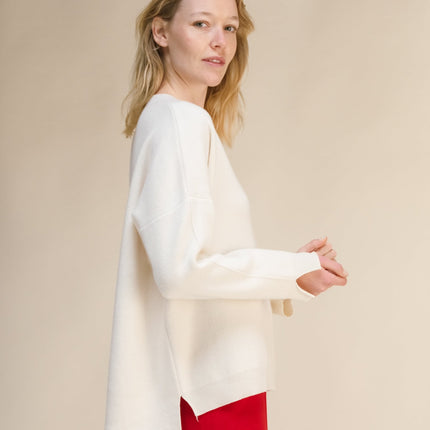 Cashmere Mix Solid Maxi V Neck with Side Slits