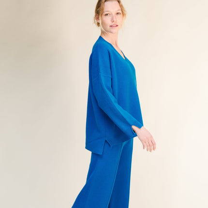 Cashmere Mix Solid Maxi V Neck with Side Slits