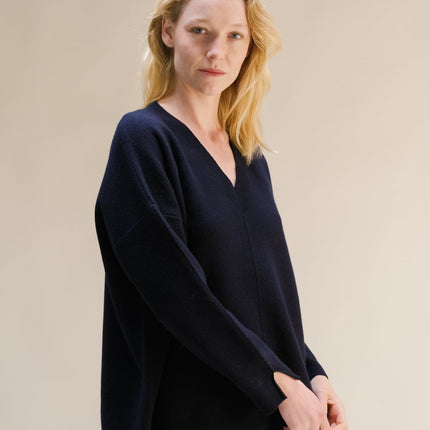 Cashmere Mix Solid Maxi V Neck with Side Slits