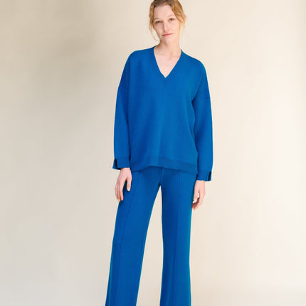 Cashmere Mix Solid Maxi V Neck with Side Slits