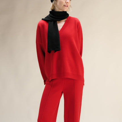 Cashmere Mix Solid Maxi V Neck with Side Slits