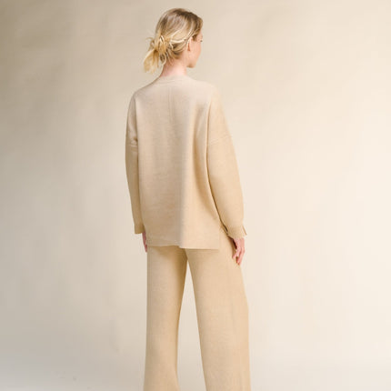 Cashmere Mix Solid Maxi V Neck with Side Slits