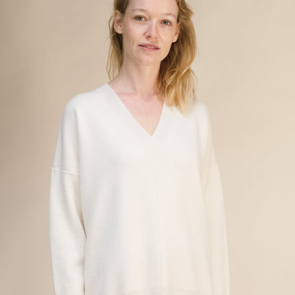 Cashmere Mix Solid Maxi V Neck with Side Slits