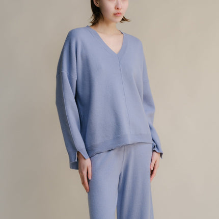 Cashmere Mix Solid Maxi V Neck with Side Slits