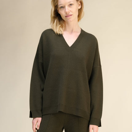 Cashmere Mix Solid Maxi V Neck with Side Slits