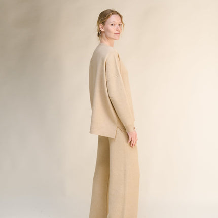 Cashmere Mix Solid Maxi V Neck with Side Slits