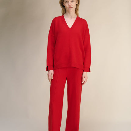 Cashmere Mix Solid Maxi V Neck with Side Slits