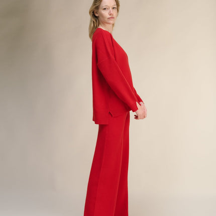 Cashmere Mix Solid Maxi V Neck with Side Slits