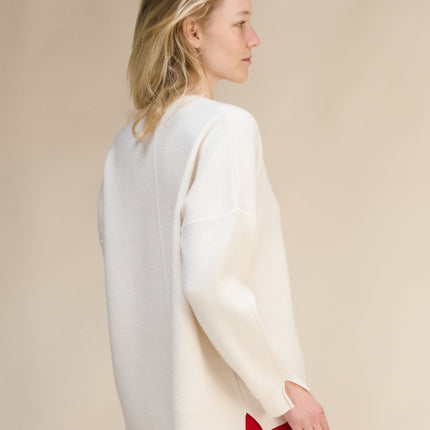 Cashmere Mix Solid Maxi V Neck with Side Slits