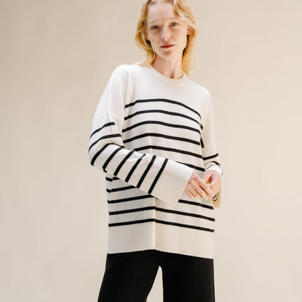 Cashmere Mix Striped Crewneck Sweater