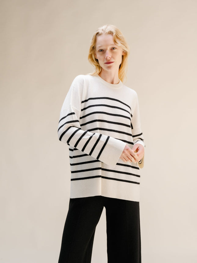 Cashmere Mix Striped Crewneck Sweater