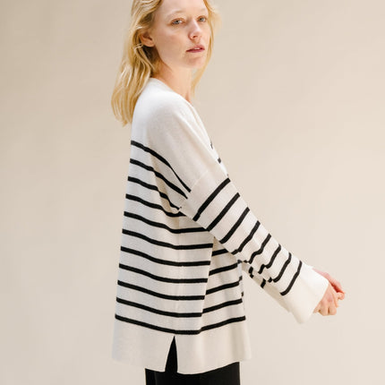 Cashmere Mix Striped Crewneck Sweater