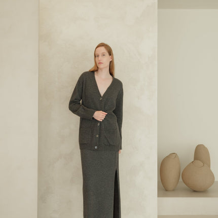 Cashmere Mix V Neck Maxi Cardigan
