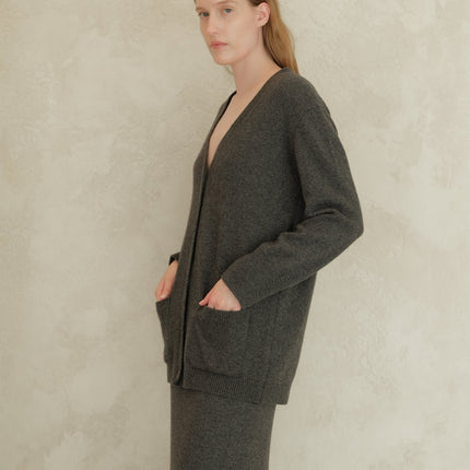 Cashmere Mix V Neck Maxi Cardigan