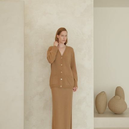 Cashmere Mix V Neck Maxi Cardigan