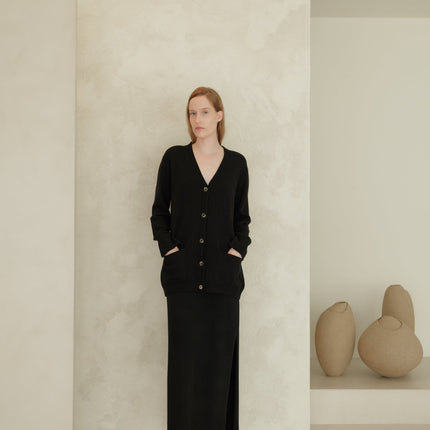 Cashmere Mix V Neck Maxi Cardigan