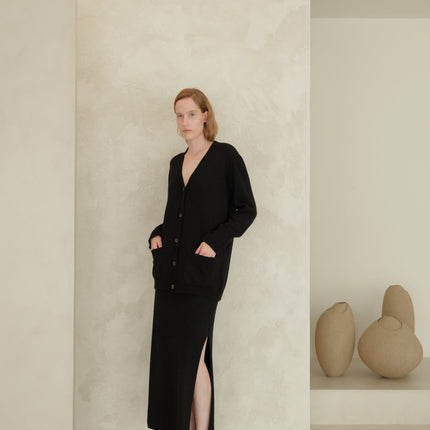 Cashmere Mix V Neck Maxi Cardigan