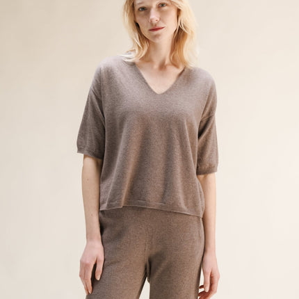 Cashmere Mix V - Neck T-Shirt (3D - Knit)