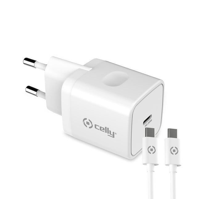 CELLY - POWER DELIVERY CHARGER 20W + USB - C TO USB - C CABLE WHITE