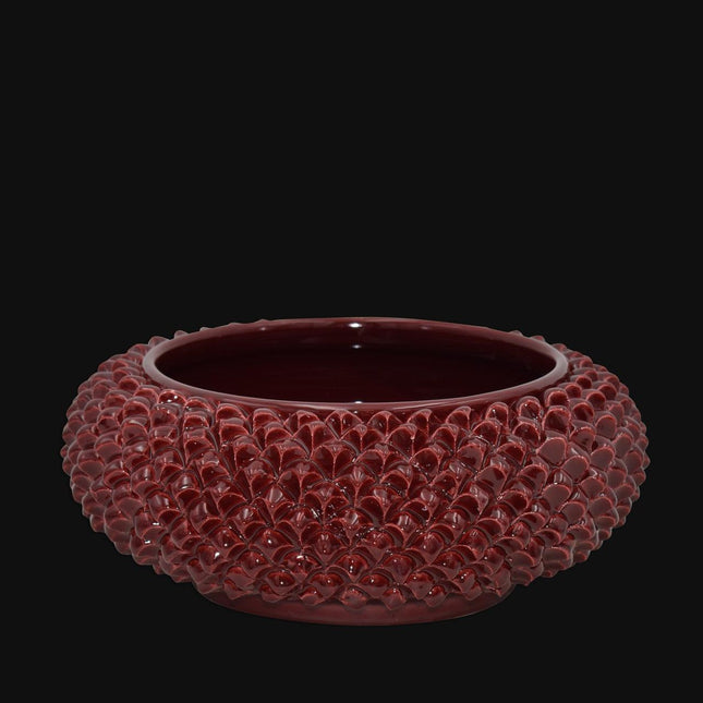 Centrotavola a Pigna di Caltagirone modellata a mano linea bordeaux