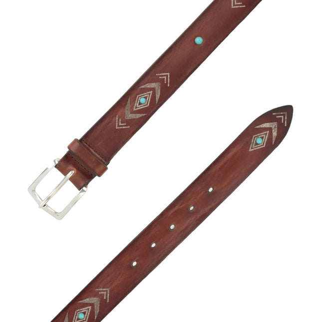 Cintura Bull Soapy Bruciato in Cuoio con Cabochon Turchesi