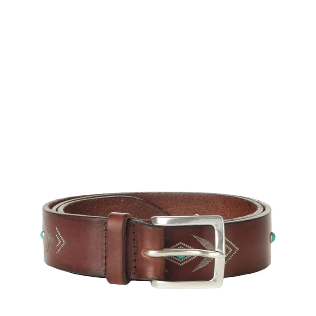 Cintura Bull Soapy Bruciato in Cuoio con Cabochon Turchesi