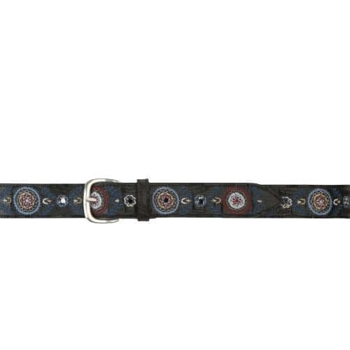 Cintura sportiva taglio greca in pelle con ricami testa di moro