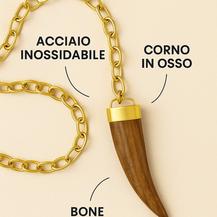 Collana con pendente a corno – Osso e oro Acciaio inossidabile | Fatto a mano in Italia – PARNIN