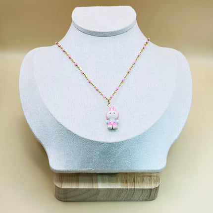 Collana Labubu Kawaii – Catena con perline placcata oro con ciondolo smaltato a forma di cartone animato