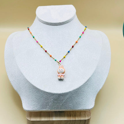 Collana Labubu Kawaii – Catena con perline placcata oro con ciondolo smaltato a forma di cartone animato