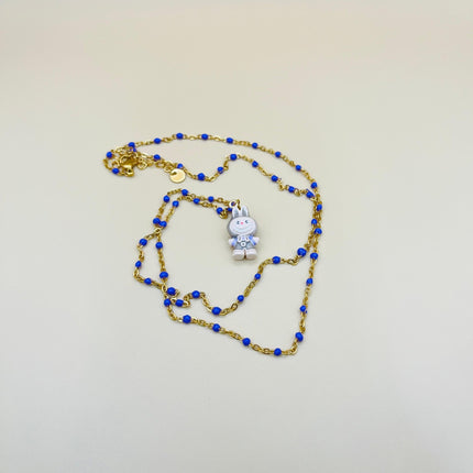 Collana Labubu Kawaii – Catena con perline placcata oro con ciondolo smaltato a forma di cartone animato